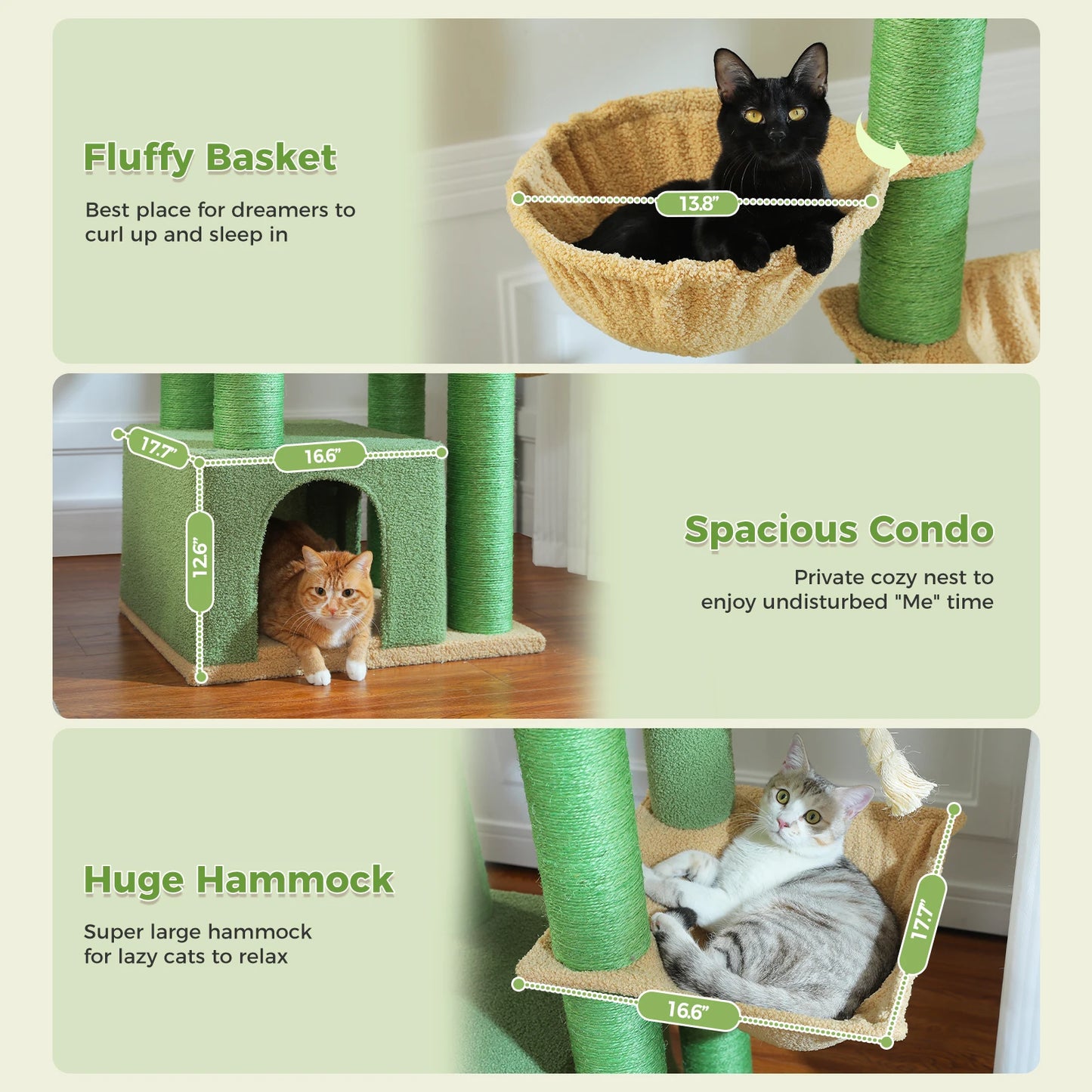 Multi-Level Cat Tree with Scratching Posts, Cozy Condo, Super Large Perch, Deep Hammocks, Tall Cat Tower for Indoor Adult Cats