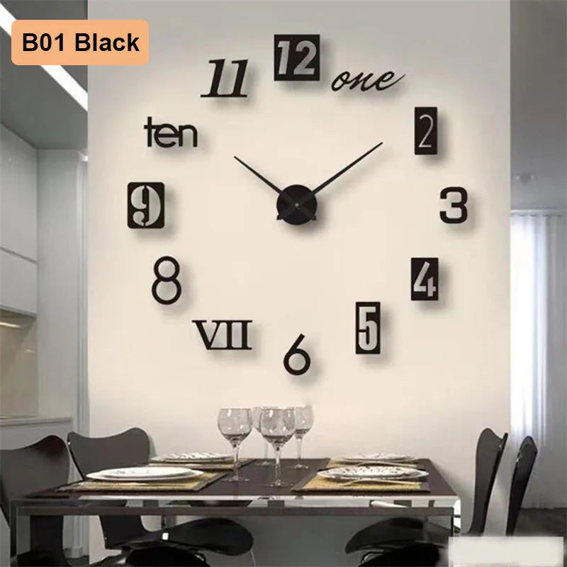 Modern 3D Wall Clock – Soundless, 90–120cm, Home & Office Decor
