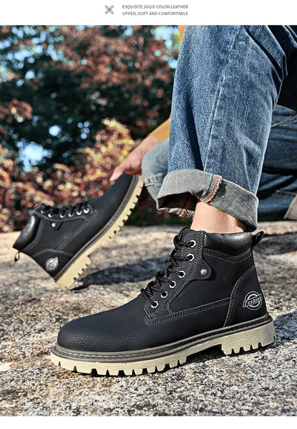 Leather Men Work Boots Mid Calf Ankle High Top Non Slip