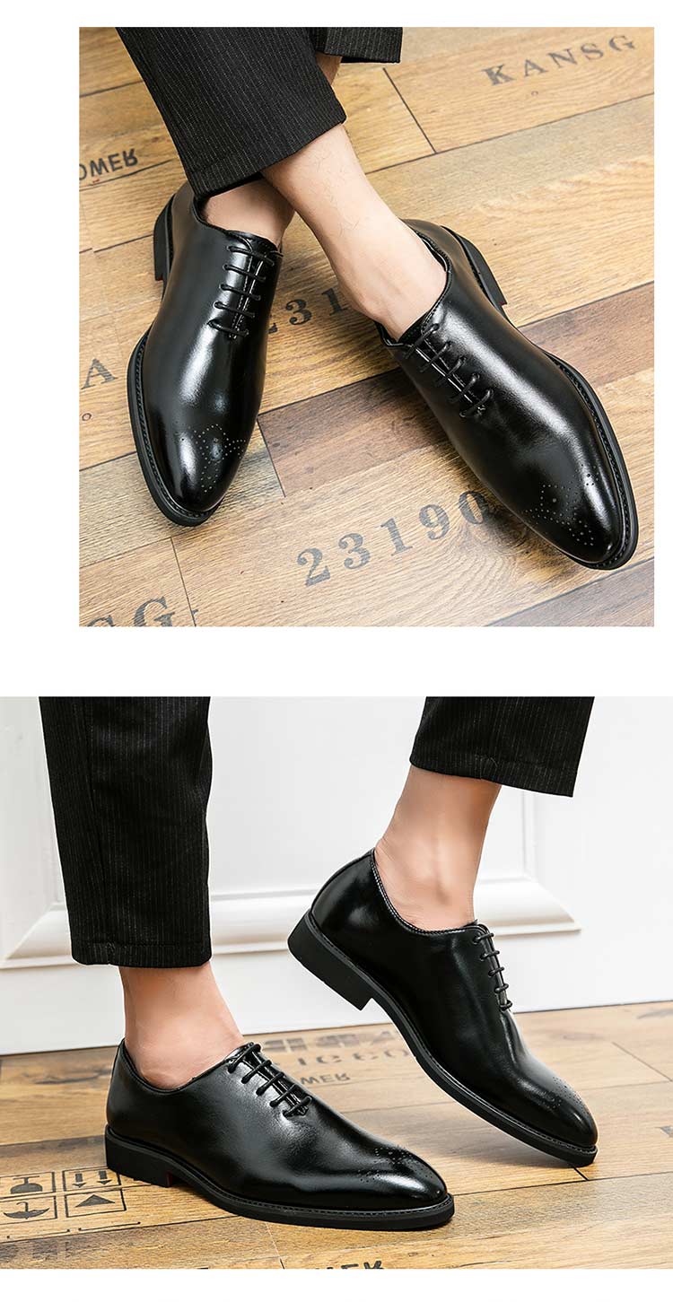 Men's Black Brogue Shoes Lace-Up Round Toe Formal Office Spring Autumn
