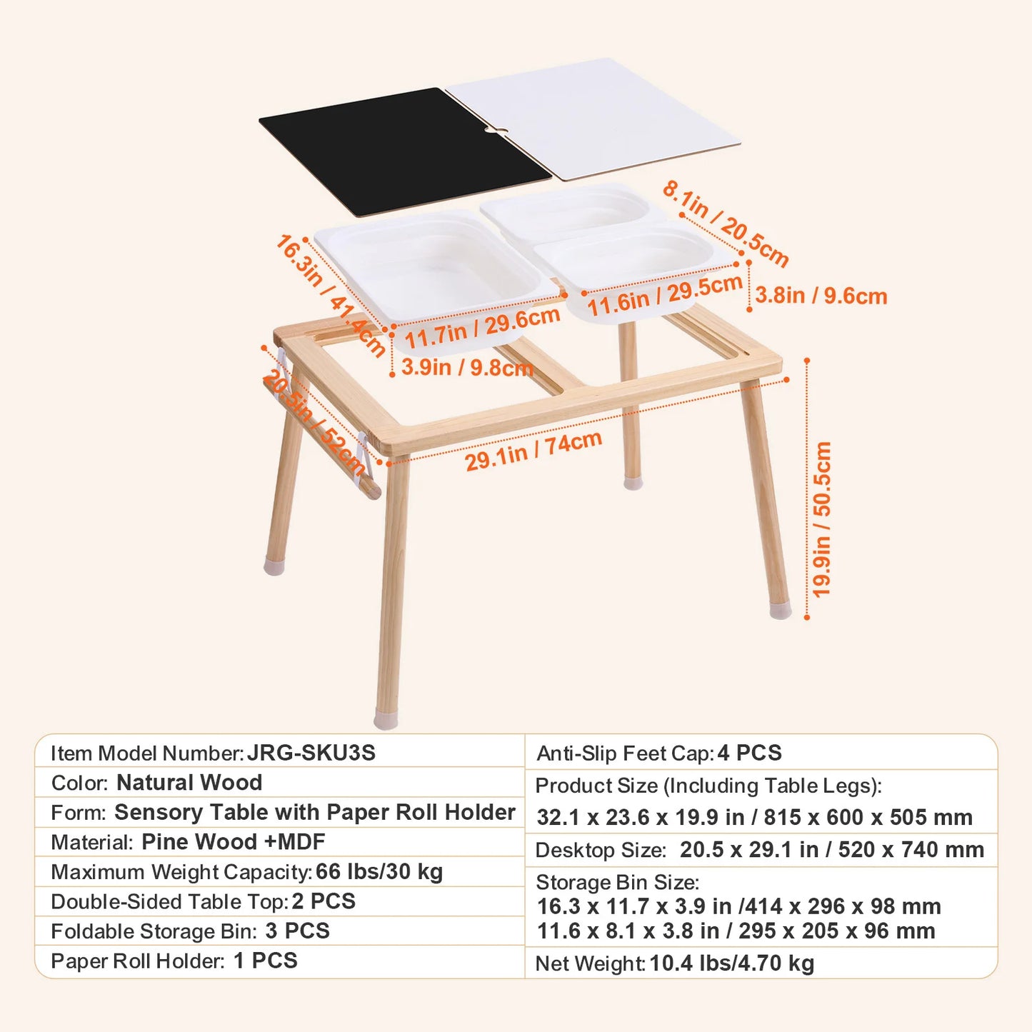 SucceBuy Wooden Sensory Table for Kids Activity with 3 Foldable Storage Bins & Double-Sided Board Indoor/Outdoor for Studying