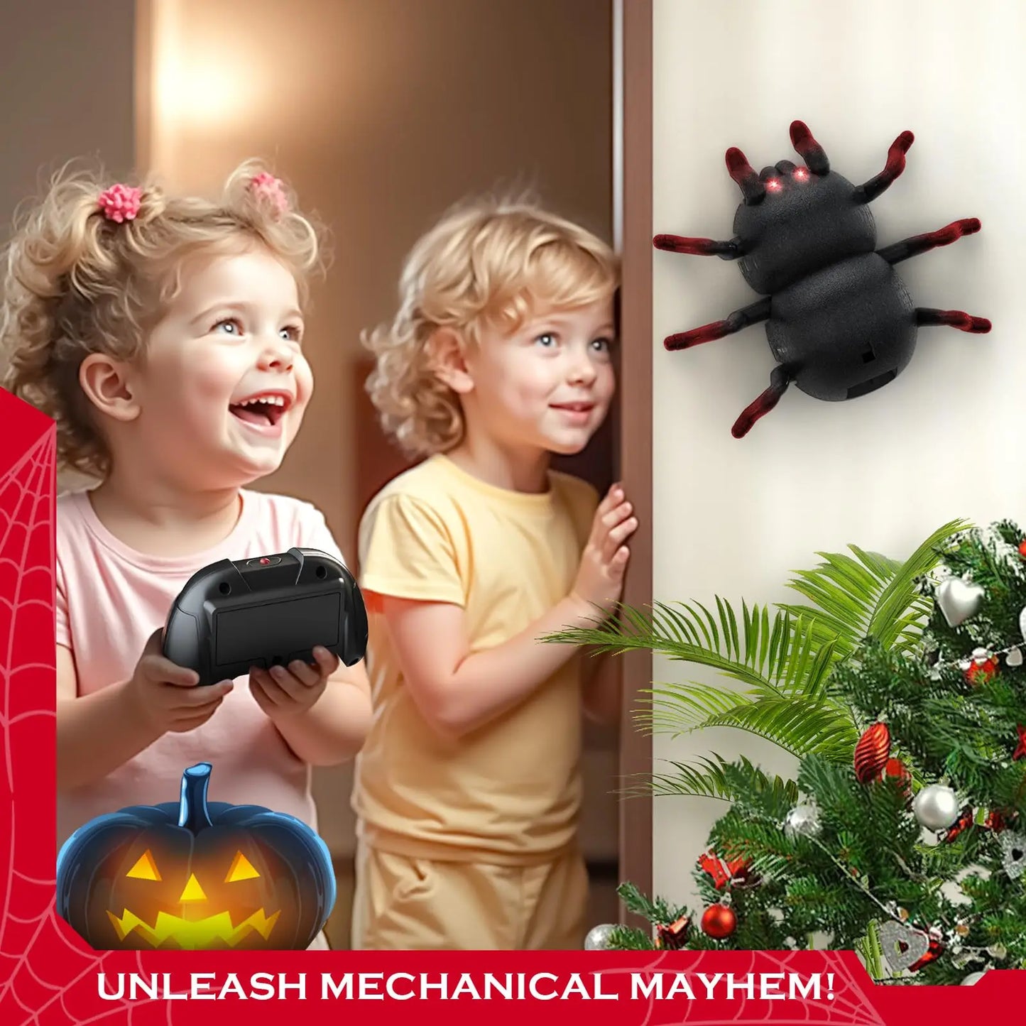 Remote Control Spider Toy, Rechargeable Wall Climbing Tarantula with Lights, Halloween Prank RC Animal Toys for Kids & Adults