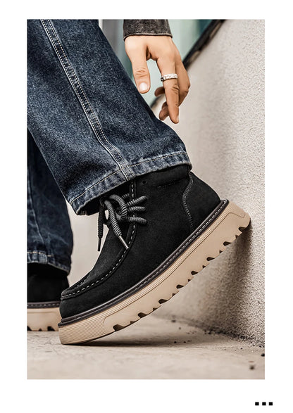Mens Suede Leather Lace Up Ankle Boots Casual Retro Style