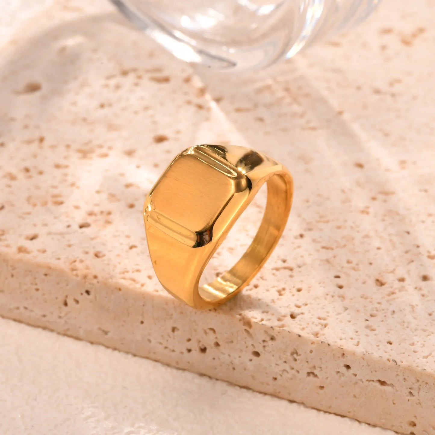 Plain Gold Stainless Steel Signet Ring – Unisex Chunky Ring