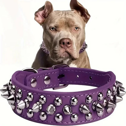 Adjustable Spike PU Leather Dog Collar With Rivets For Small Dogs And Cat