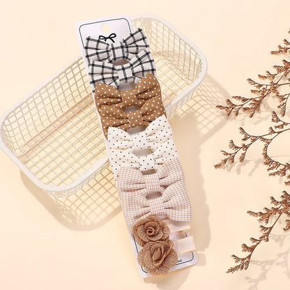 10-Piece Bow Barrette Set Handmade Fabric Geometric Pattern