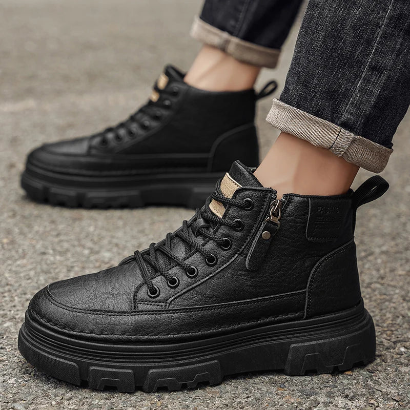 Men's Waterproof Leather Ankle Boots Mid Top Casual Outdoor Hiking