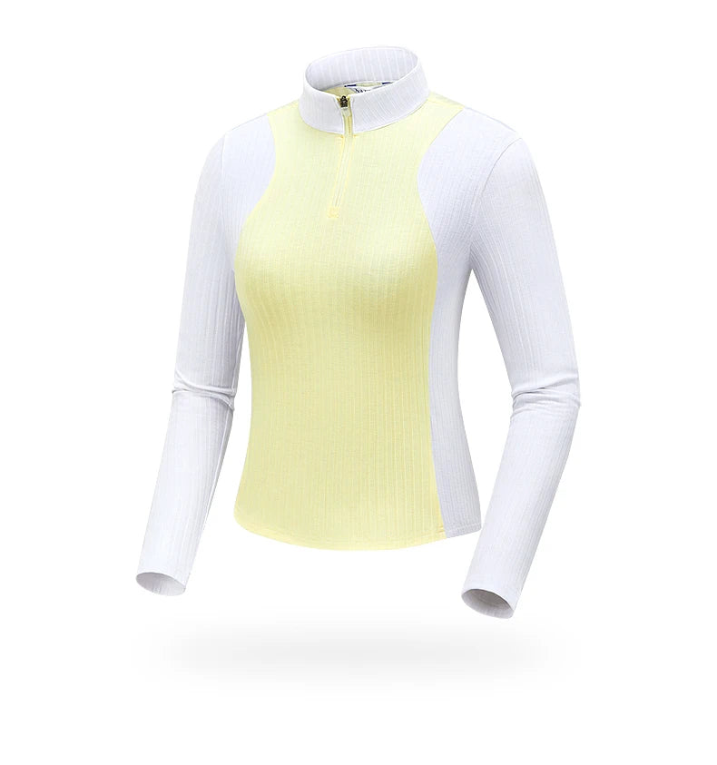 TTYGJ Autumn Spring Golf Clothing Women Contrast Color Golf Base Shirt Ladies Zipper Collar Soft Tops Slim Casual Sportswear