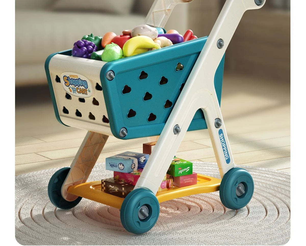 Shopping cart toy baby small trolley children play house fruit cut music kitchen supermarket men and girls Early Education toys