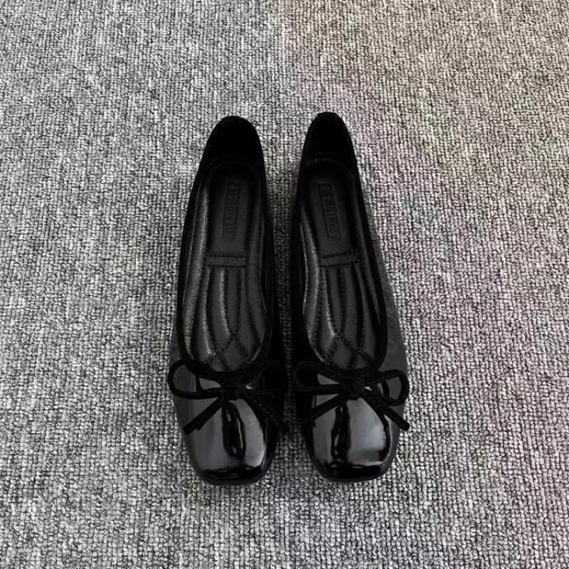 2025Spring and Autumn New Bowknot Shallow Soft-soled Women’s Loafers, French-style Versatile Square-toe Flats, Flat Ballet Shoes
