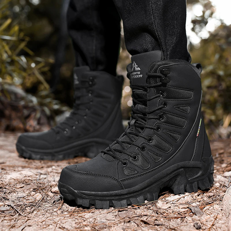 High-Top Leather Men's Boots Breathable Desert Combat Boots Outdoor Non-slip Hiking Boots Men Motorcycle Boots Work Ankle Boots