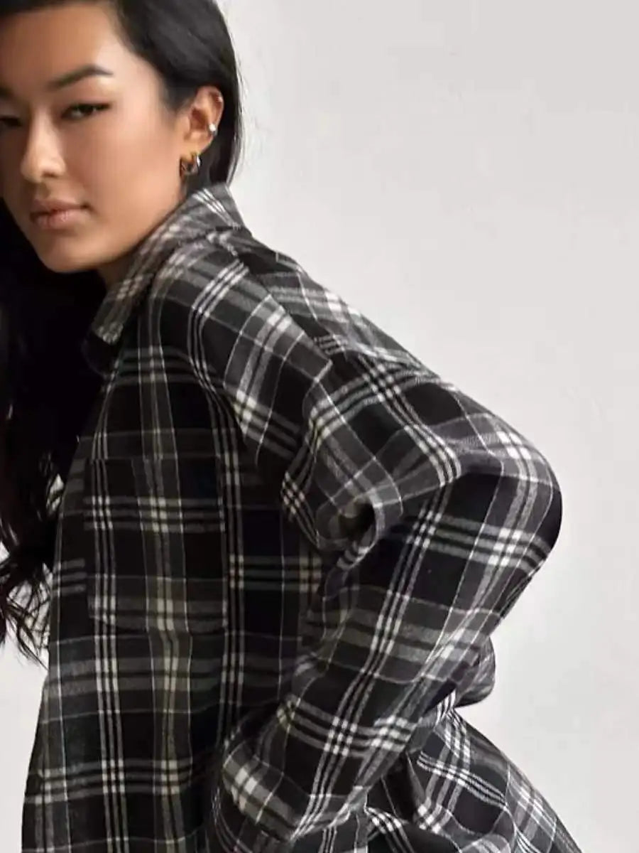 Oversized Plaid Shirt For Women Long Sleeve Button-Down Korean Style