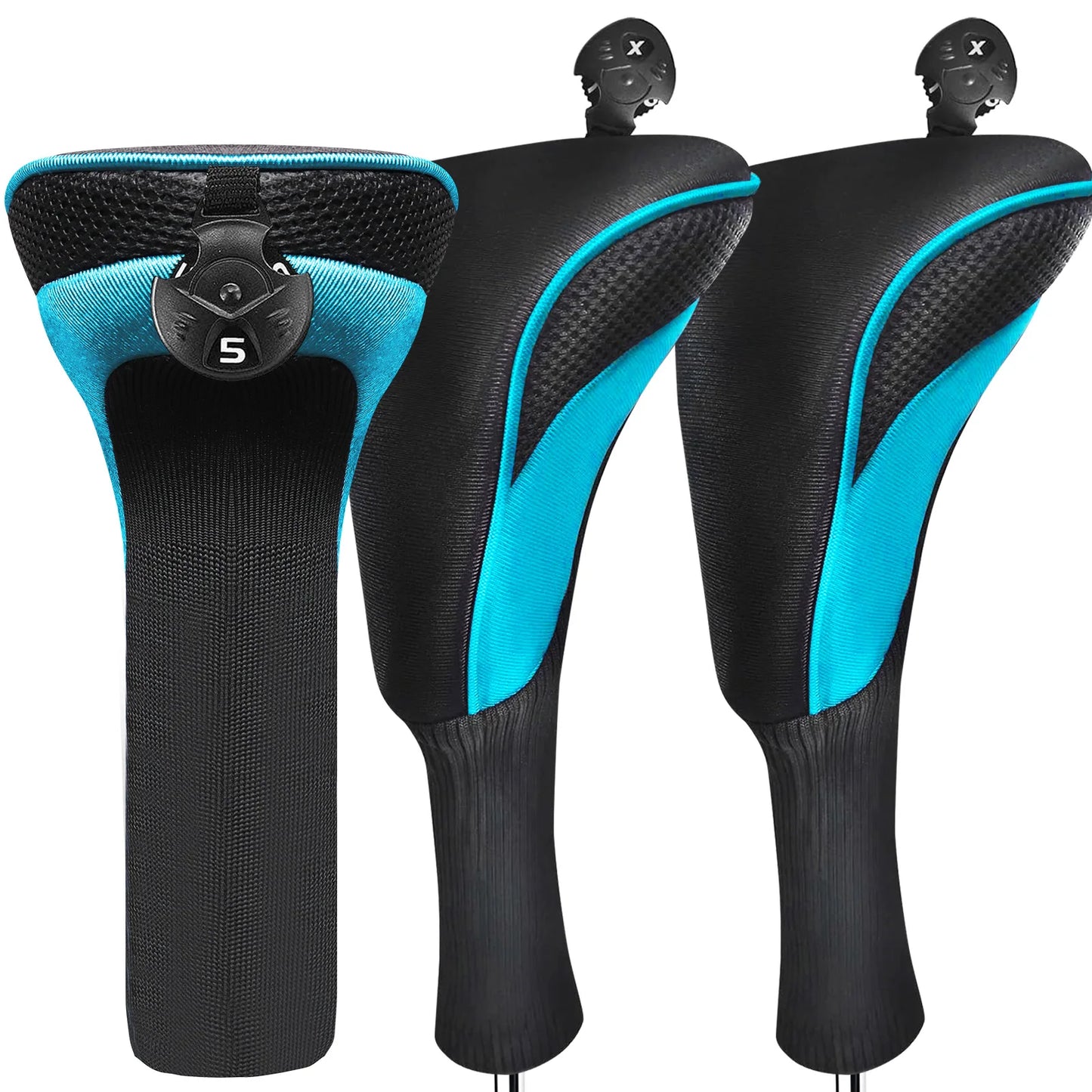 3pcs Golf Club Head Covers for Woods Driver Fairway Hybrid, Long Headcover Interchangeable Accessories