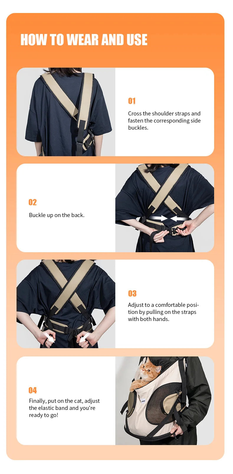 Pet Chest Backpack Front Carrying Tote Backpack Dogs and Cats Breathable Portable Outdoor Bag Shoulder Cat Bag