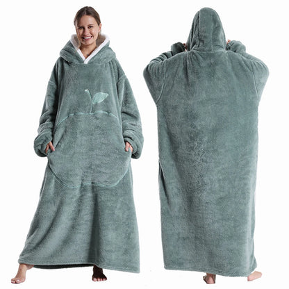 Extra Long Hooded Blanket – Winter Flannel Wearable Throw with Full Sleeves