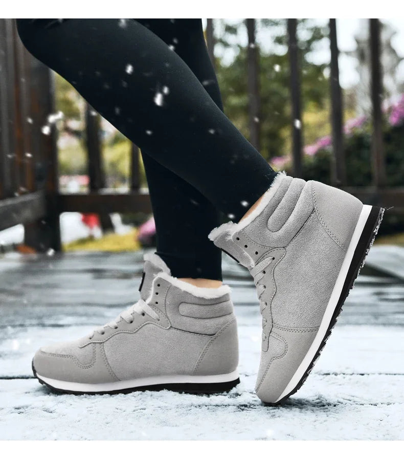 Winter Snow Boots Men Plush Warm Women Boots Suede Leather Ankle Boot Comfortable Light Couple Waterproof Sneakers Big Size 48