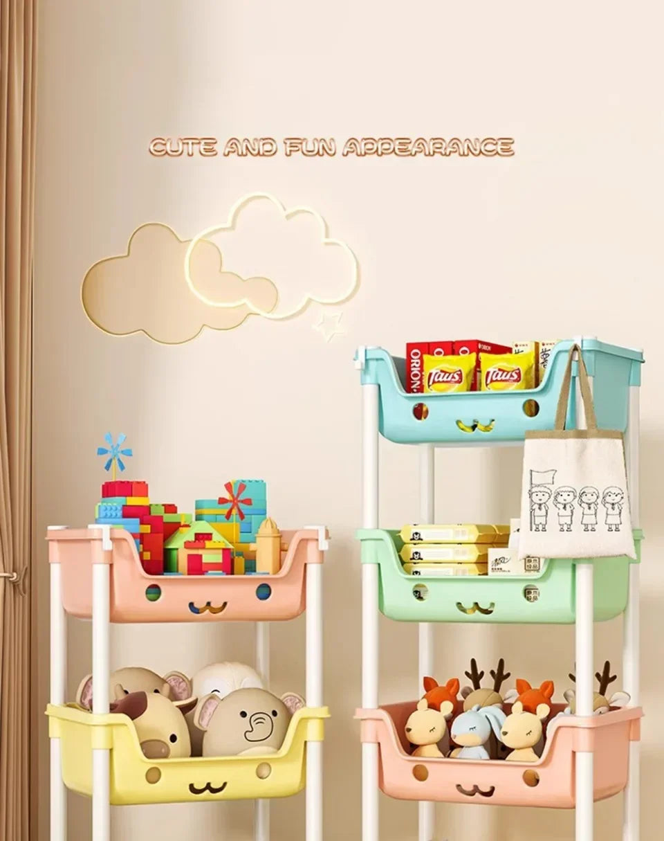 Toy Storage Trolley Children's Toy Storage Racks and Shelving Rotating Bookshelf Household Mobile Trolleyarrange