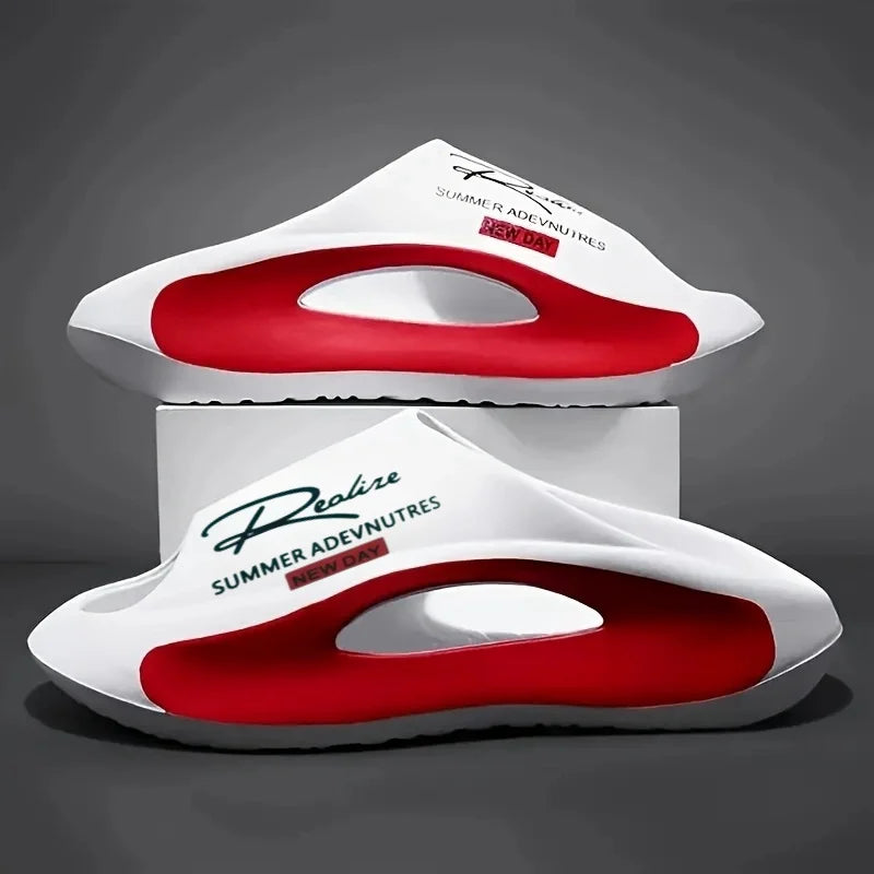 Lightweight EVA Men's Slide Open Toe Black and White Cartoon Design