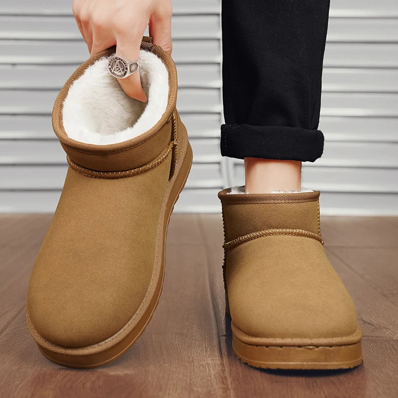 Men's Snow Boots Suede Leather Mid-Calf Slip-On 36-45