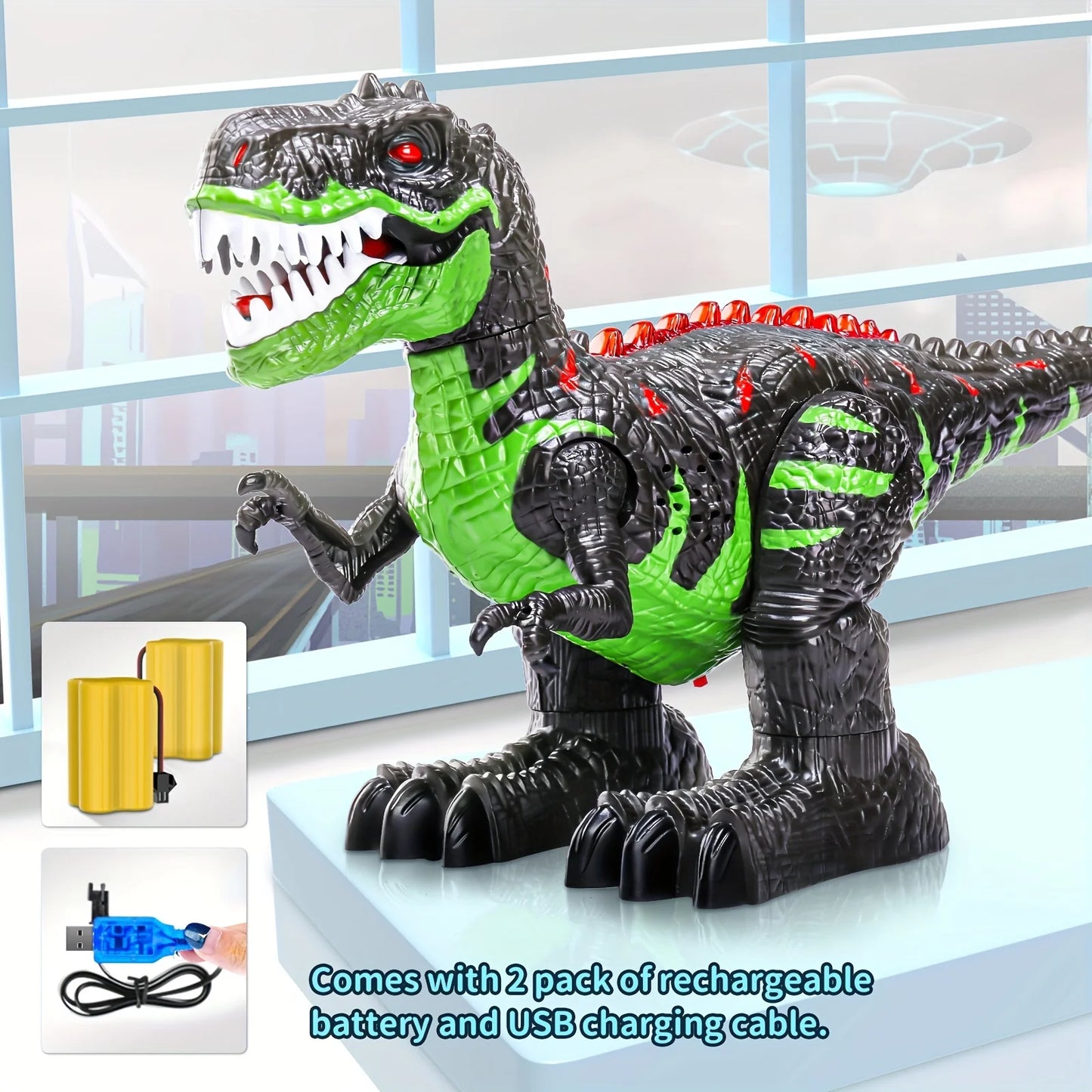 RC Dinosaur 360° Rotating Toy for Kid Age 3 4 5 6, Electric Stunt Walking T-rex Toy With Light&Sound Rechargeable Battery Gifts