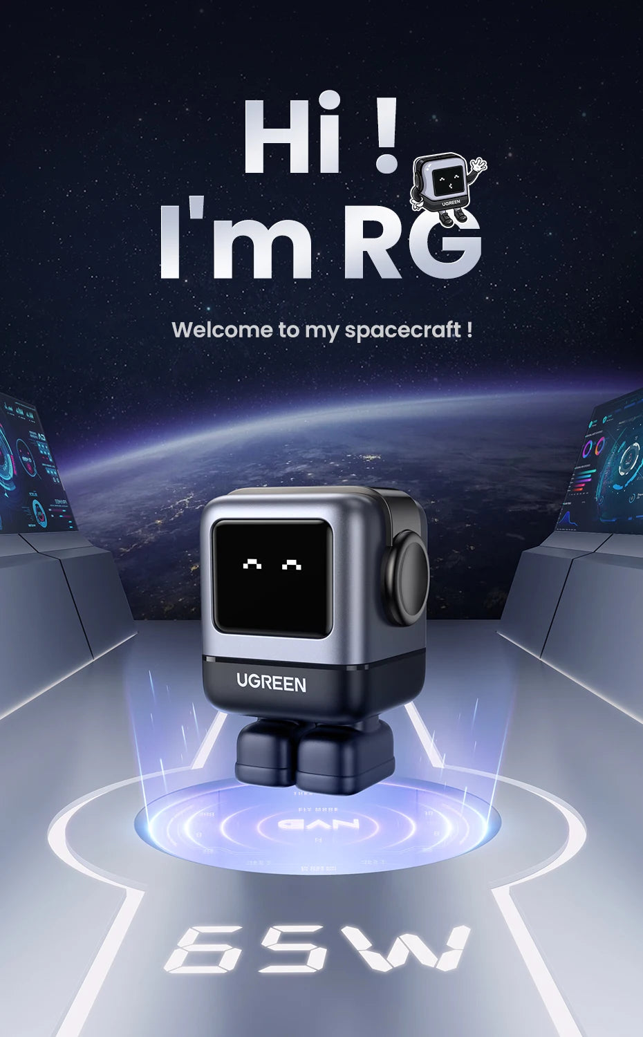 【US Plug】UGREEN 65W 30W GaN Charger Robot Design PD3.0 Fast Charger QC4.0 3.0 PPS for iPhone 17 16 15 Pro Macbook Laptop Table