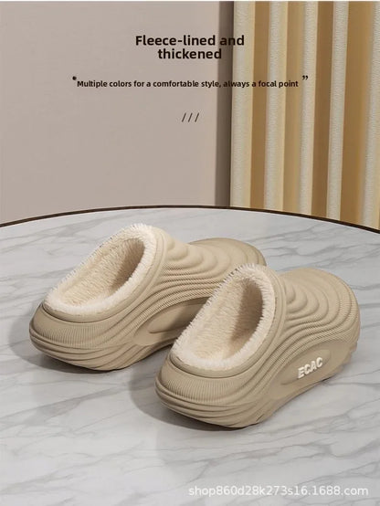 Waterproof Indoor Slippers For Men EVA Sole Fleece Lined Non Slip Winter