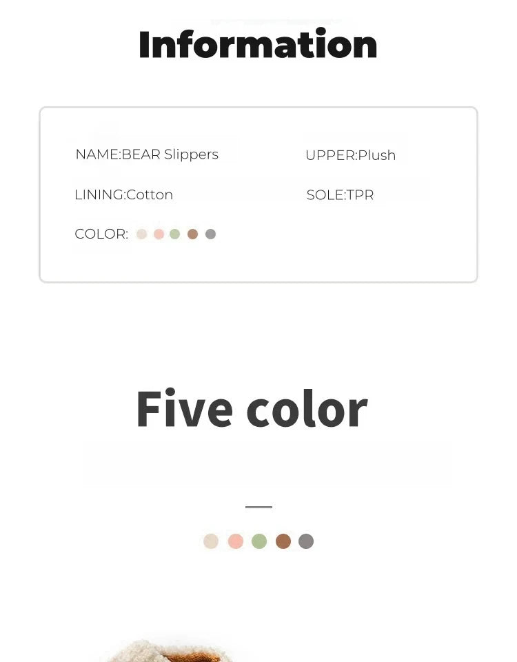 TZLDN Fashion Men's Slippers Winter Warm Cartoon Bear Lovely Indoor Soft Sole Non-slip Dormitory Causal Home Plush Shoes Couple