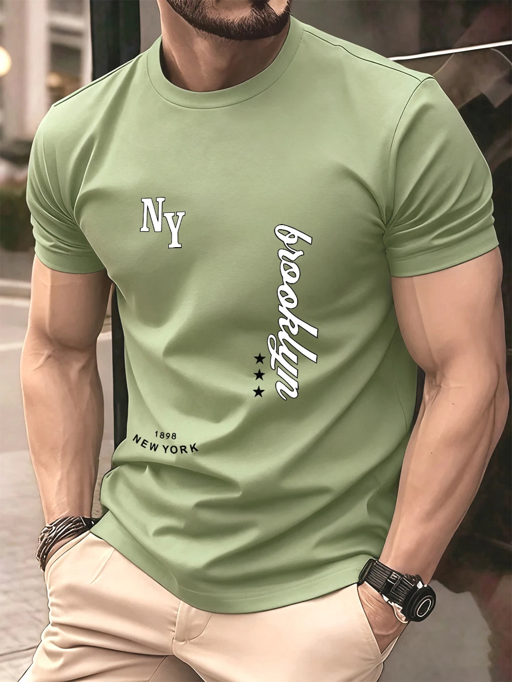 1898 New York Brooklyn Prints Cotton T-Shirts Men Summer Oversized O-Neck T Shirt Comfortable Short Sleeve Tops Basic Clothes