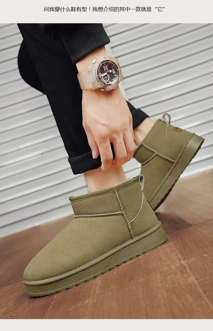 Men's Snow Boots Suede Leather Mid-Calf Slip-On 36-45