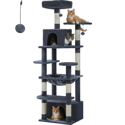 Cat Tree Tower With Five Levels, Wood Frame, Plush Fabric, Sisal