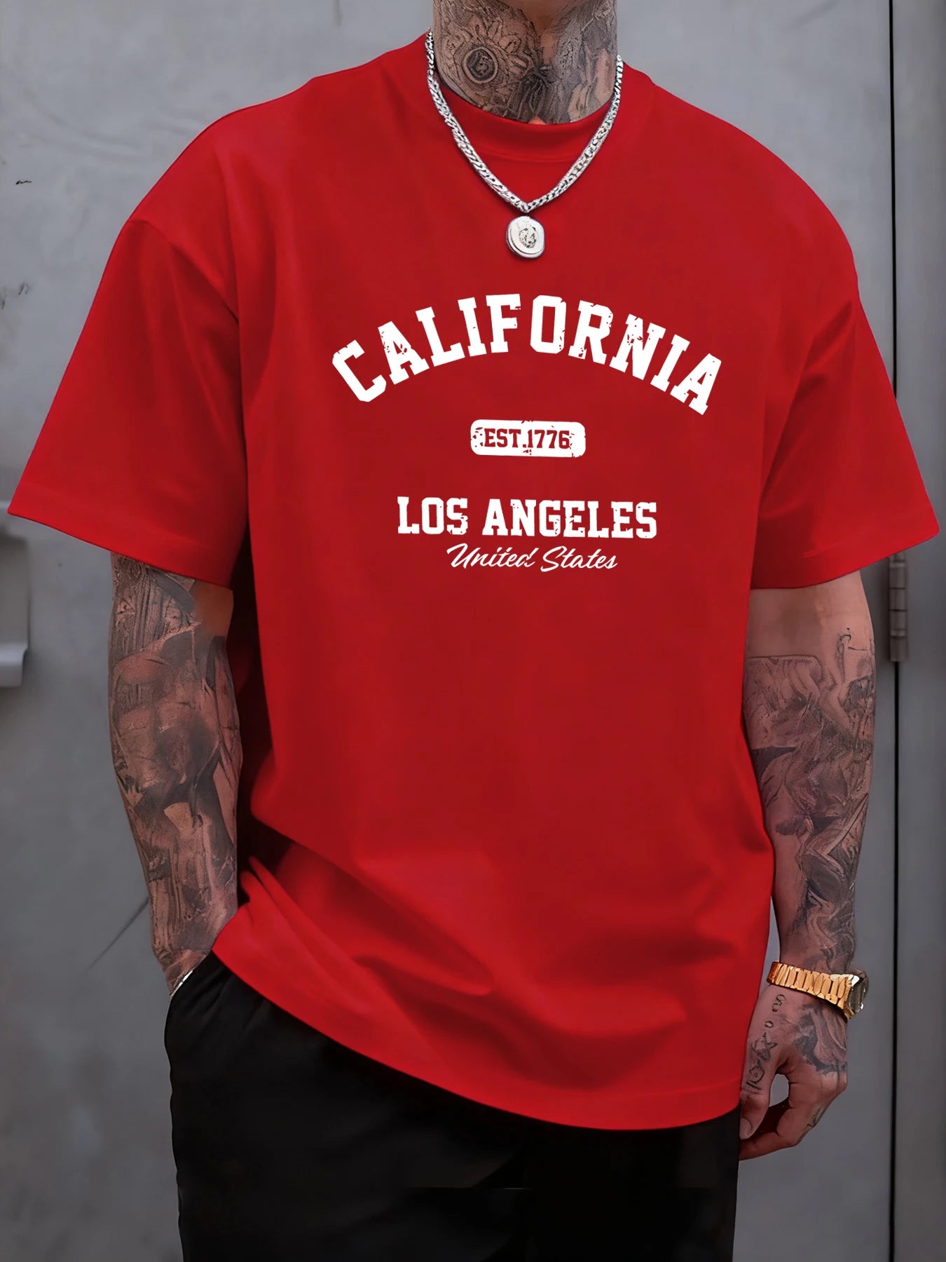 California Los Angeles Printing Male Tee Shirts Hip Hop All-Match Tops Oversized Fashion T-Shirt Cotton Crewneck Short Sleeve