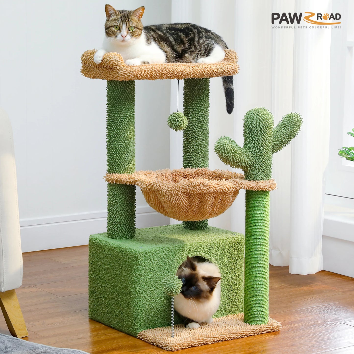 Small Cat Tree with Cozy Condo Hammock Top Perch Cat Scratching Post for Indoor Multi-Level Cat Tower Cat Scratcher Kitten Toys