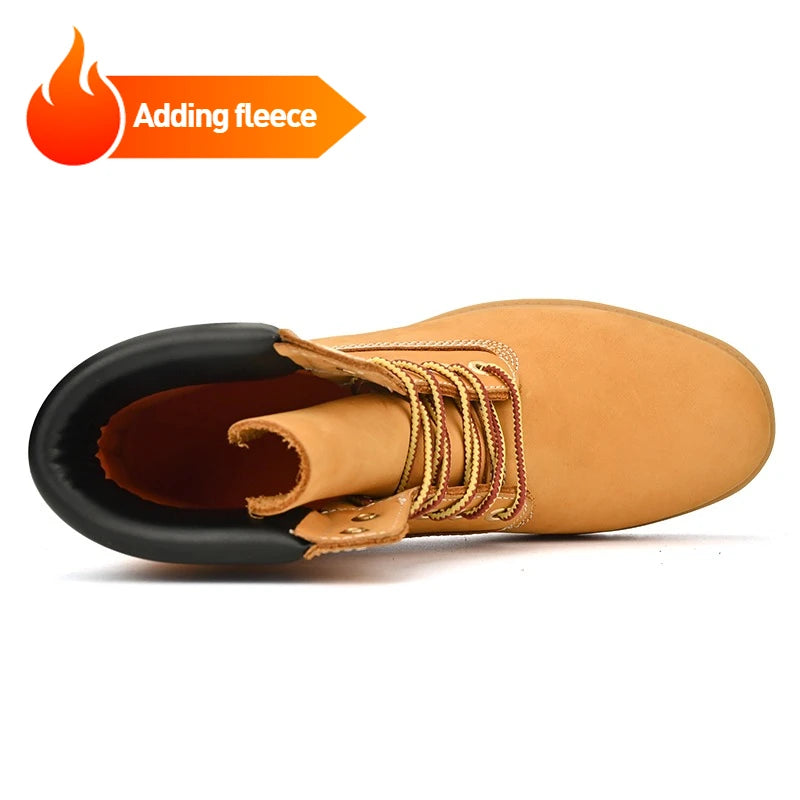 Men's High Top Leather Ankle Boots, Lace Up, Winter Warm, Non Slip