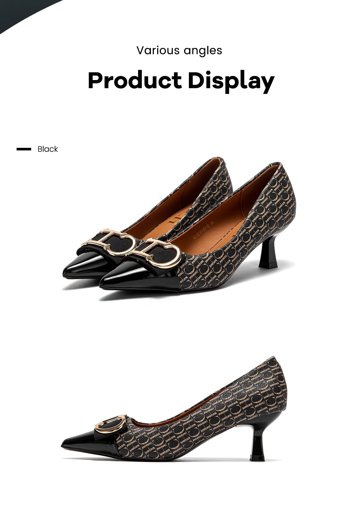 4cm Black PU Slingback Pumps For Women Pointed Toe Platform