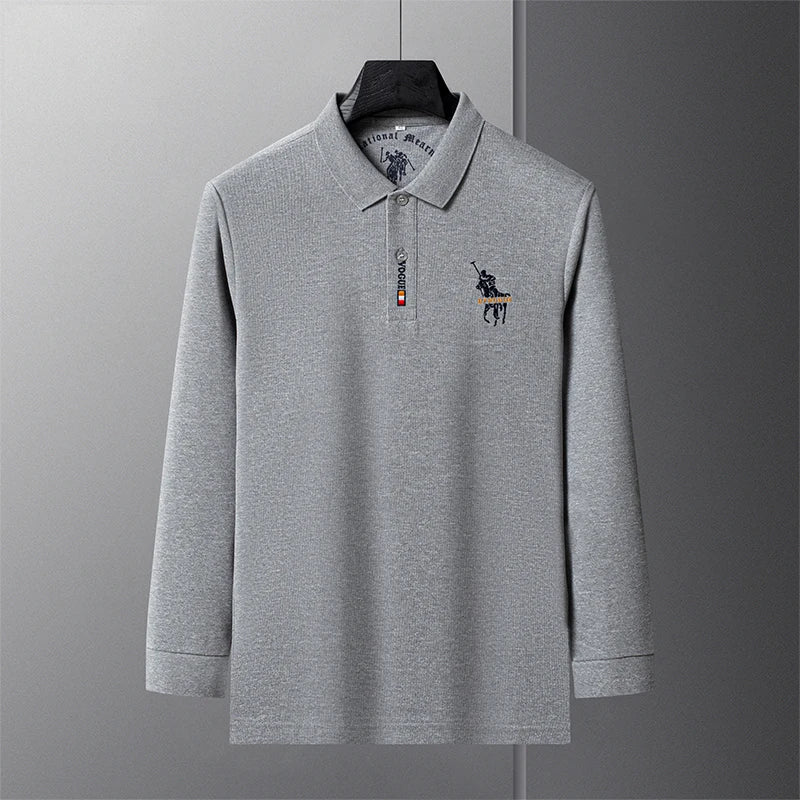 Popular Men's Spring and Autumn Horse Logo Trendy Brand Temperament Fashionable Outdoor Sports Top Long Sleeved Polo Shirt
