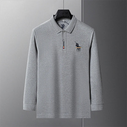Men's Long Sleeve Polo Shirt Polyester Knit With Horse Embroidery