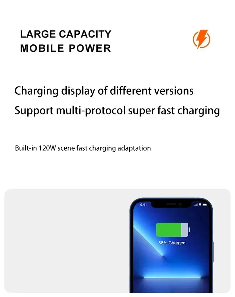 VIVO 500000mAh 120W Power Bank Fast Charging Portable Mobile Power Digital Display Large Capacity External Battery For IPhone