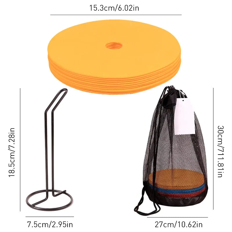 Flat Soccer Cones Marker Discs, 150mm Diameter, TPE Elastomer, Multicolor