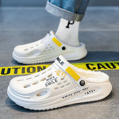 Men's Winter Slippers With Faux Fur Lining Indoor Plush EVA Sole