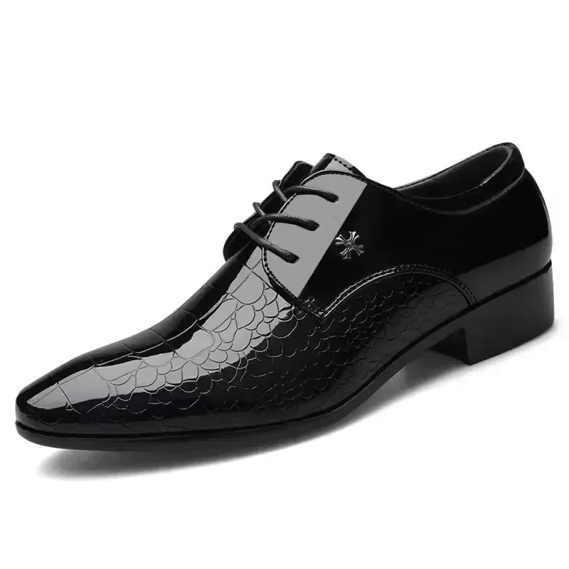Plus Size Pointed Toe Men's Dress Shoes, Italian Oxford, Patent Leather