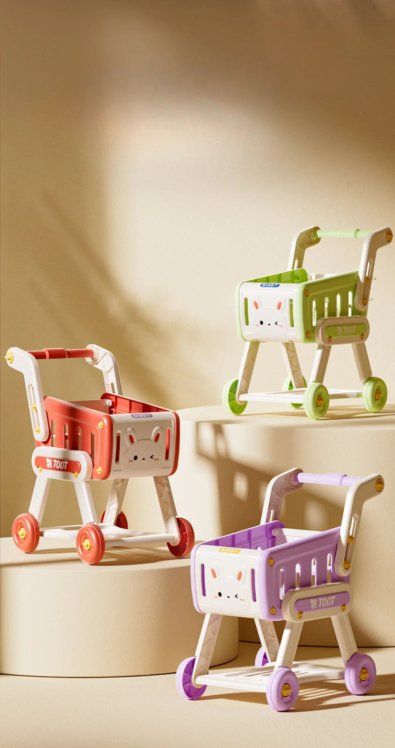 32pcs Shopping Cart Toy Set Kids Large Supermarket Trolley Role Playing Pretend Play Props Simulation Fruit Food Boys Girls Gift