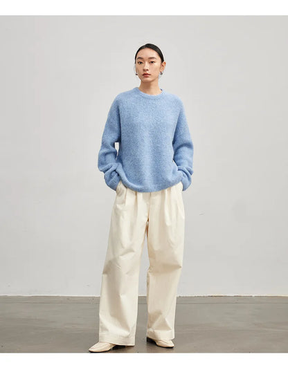 Alpaca Knit Pullover Sweater For Women, Loose Fit, Camel, Beige