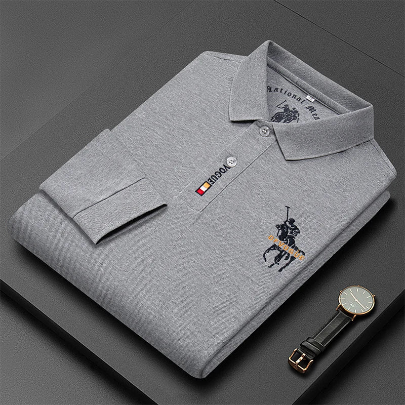 Popular Men's Spring and Autumn Horse Logo Trendy Brand Temperament Fashionable Outdoor Sports Top Long Sleeved Polo Shirt