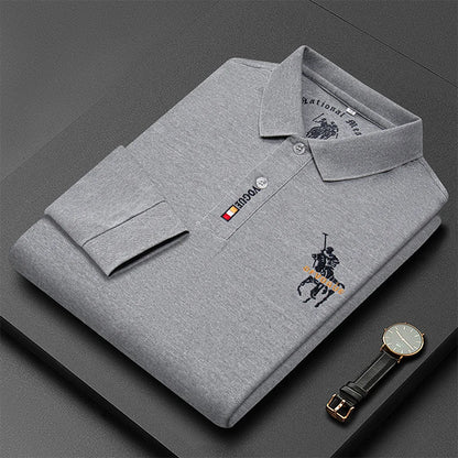 Men's Long Sleeve Polo Shirt Polyester Knit With Horse Embroidery