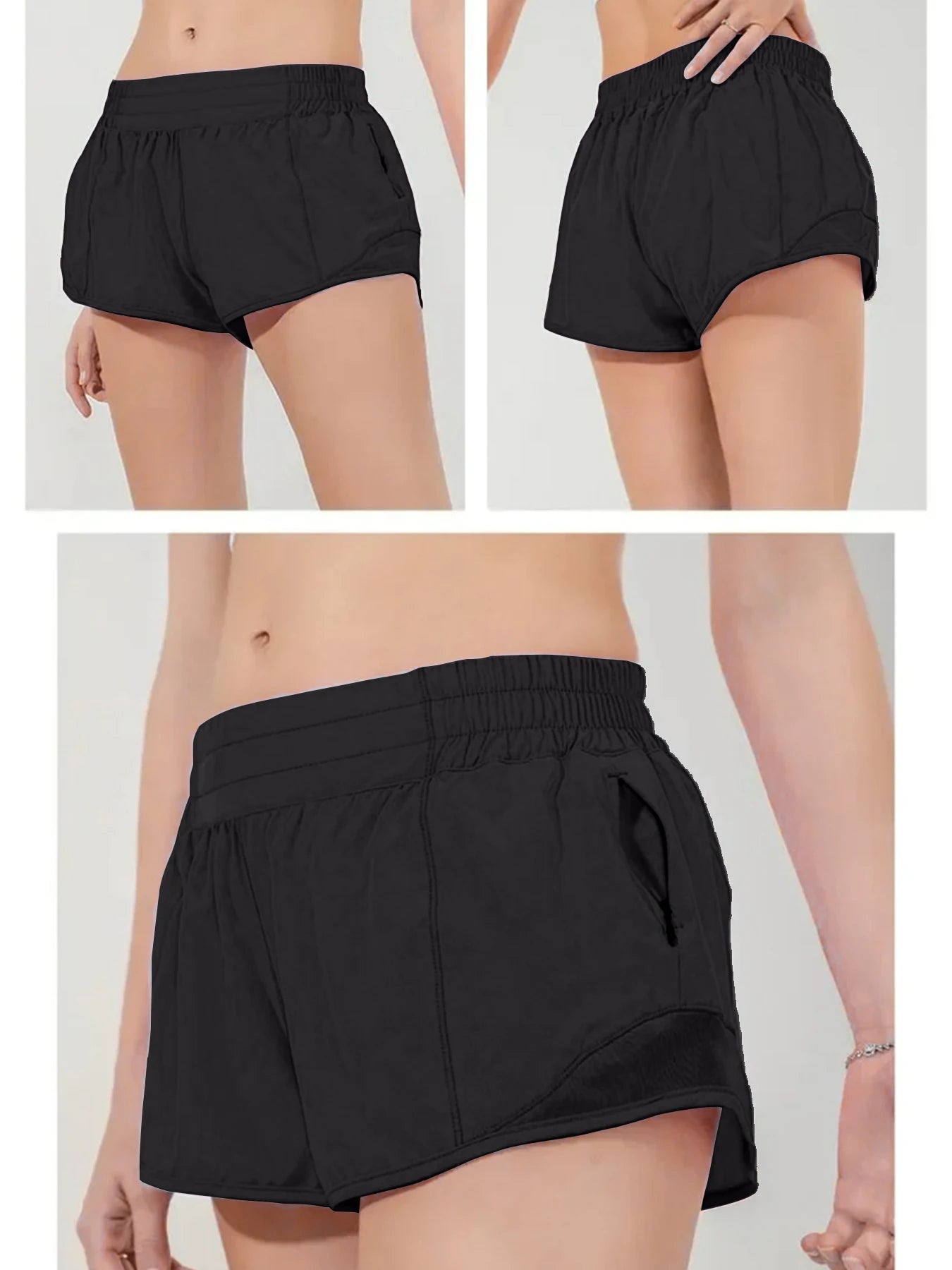 Quick drying sports shorts with lined zipper pockets, women's high waisted running shorts