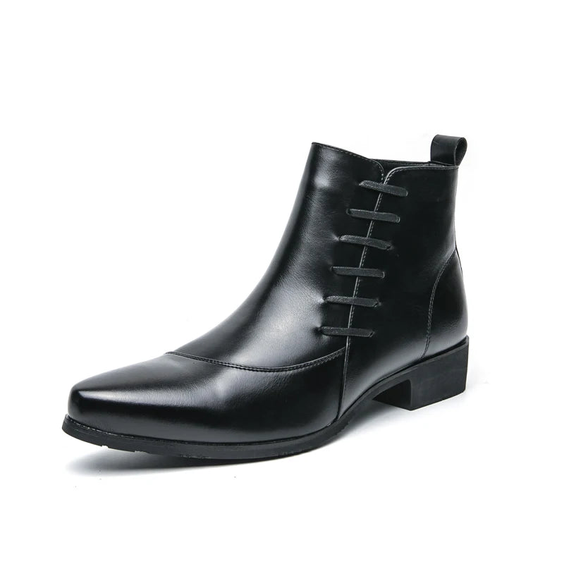 Men's Leather Riding Boots Ankle High ZIP Closure PU Lined