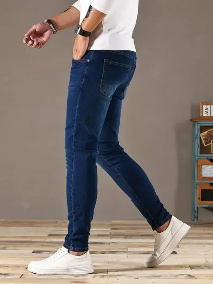 Mens Slim Fit Denim Jeans Blue Casual Street Style