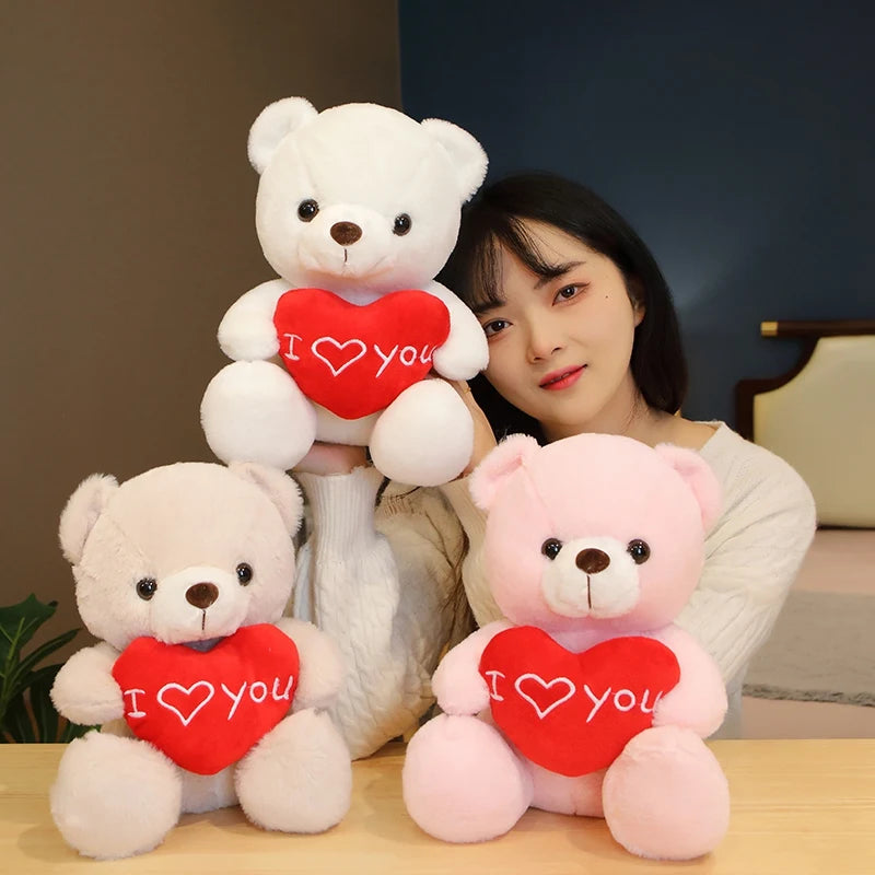 28CM Lovely Teddy Bear Plush Toys Cute Bear Holding Heart I Love You Stuffed Doll Girls Lovers Valentine's Day Gift
