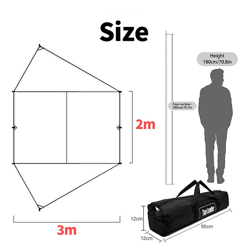 Car Side Awning With Suction Cup Anchors Black Waterproof UV Tent Shade