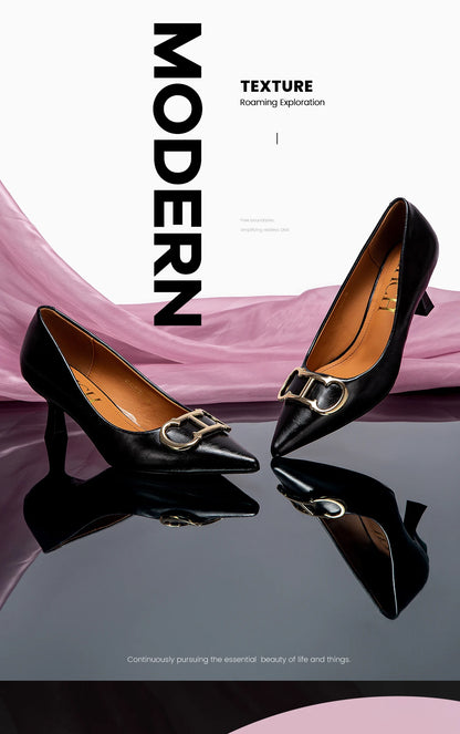 4cm Black PU Slingback Pumps For Women Pointed Toe Platform